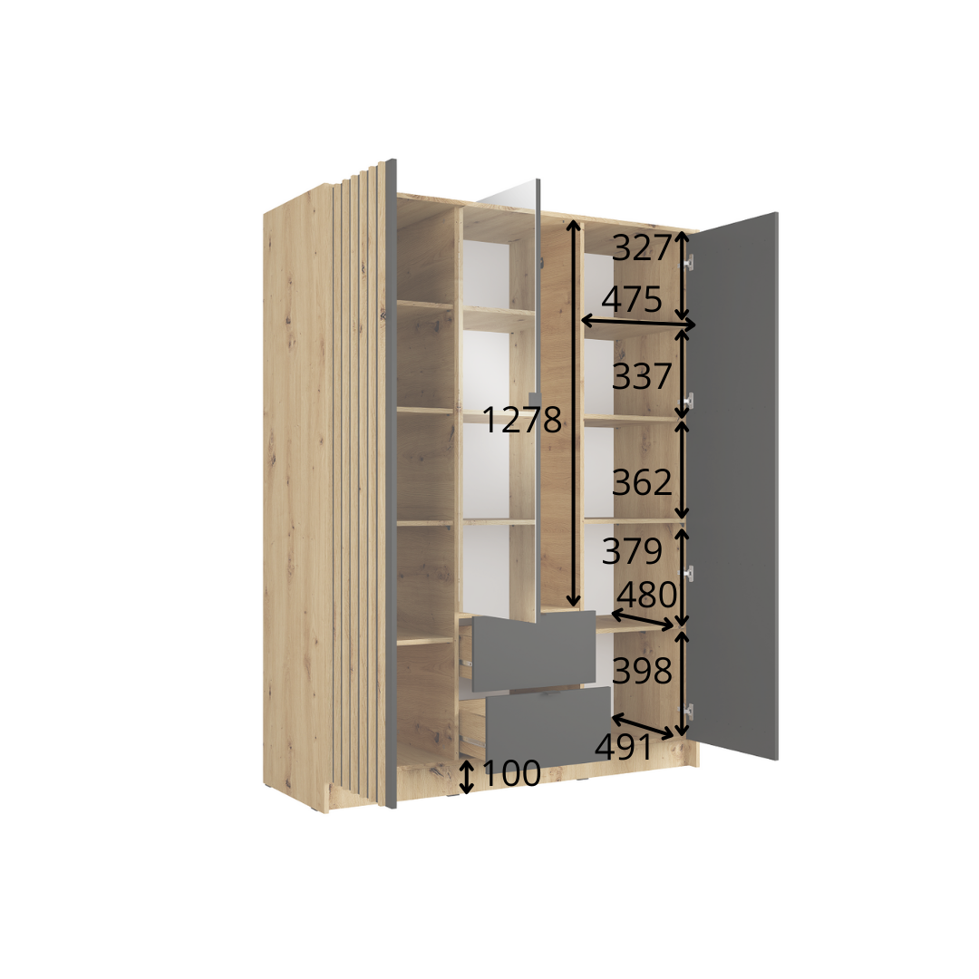 Szafa trzydrzwiowa z lustrem LUNOMA 150 cm Czarny onyx