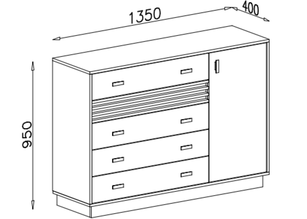 Komoda VELLUTO 135 cm z szufladami Jasny dąb