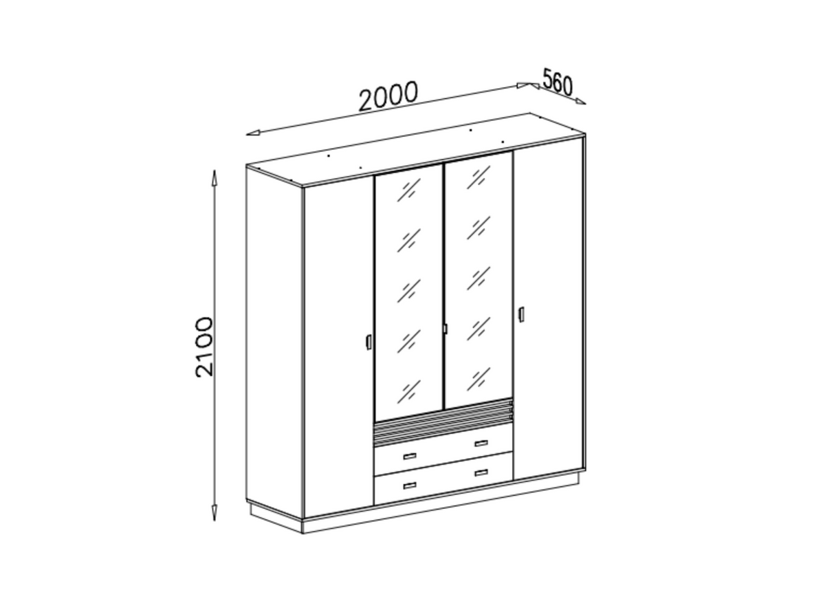 Szafa czterodrzwiowa VELLUTO z lustrem 200 cm Kaszmir
