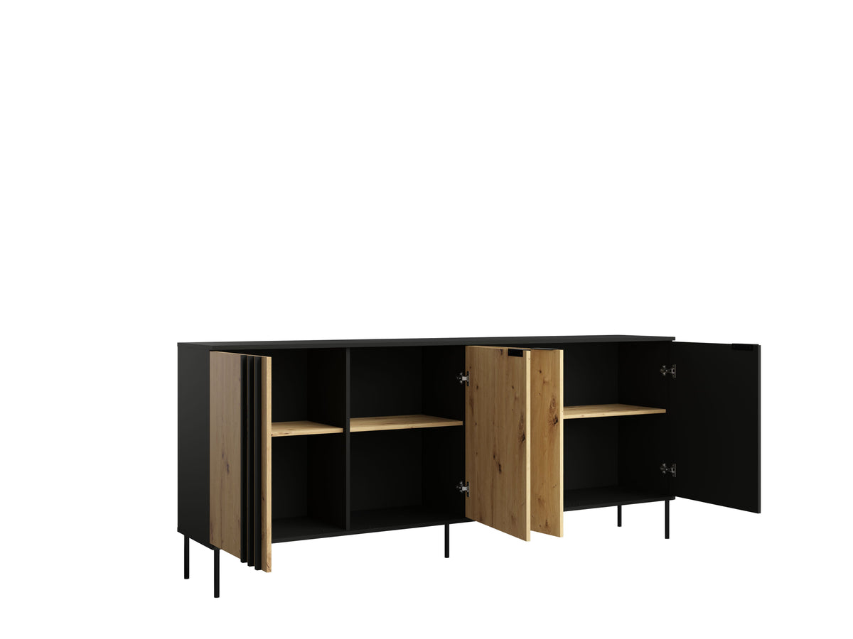 Komoda NESTILA 220 cm Czarny + Dąb artisan