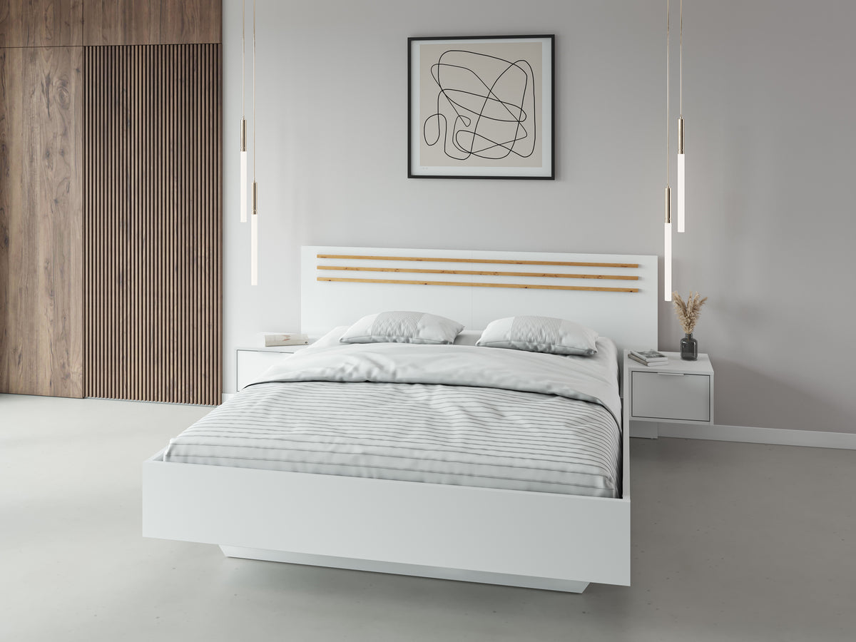 Łóżko ESPELIS 160x200 z szafkami nocnymi i stelażem Biały + Dąb artisan