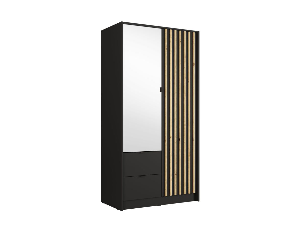 Szafa dwudrzwiowa z lustrem LUNOMA 100 cm Czarny onyx
