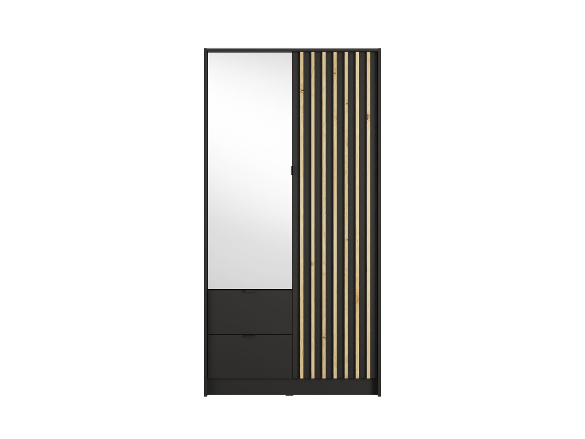 Szafa dwudrzwiowa z lustrem LUNOMA 100 cm Czarny onyx
