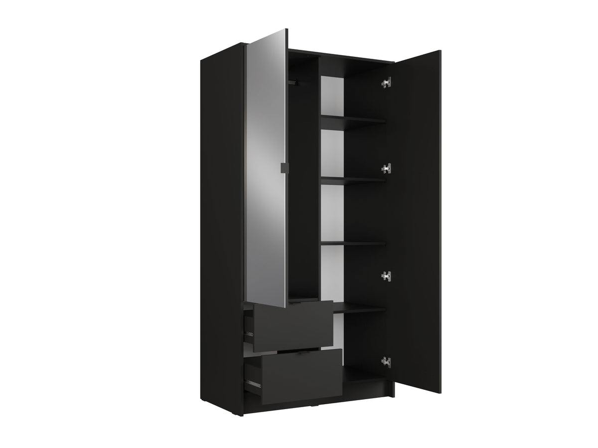 Szafa dwudrzwiowa z lustrem LUNOMA 100 cm Czarny onyx