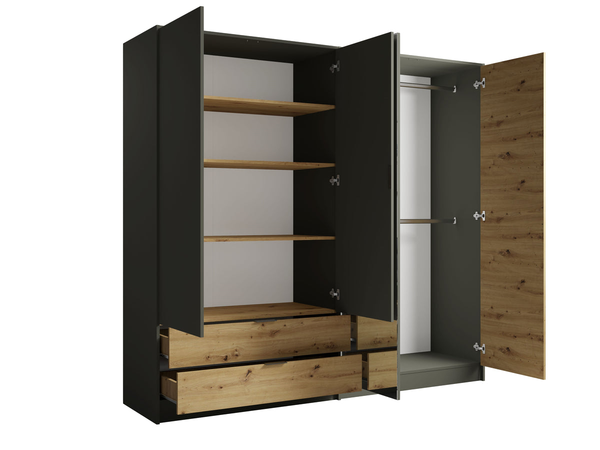 Szafa czterodrzwiowa NESTILA 220 cm Szary + Dąb artisan