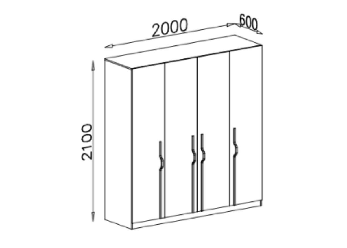 Szafa czterodrzwiowa ZIP 200 cm metalowy uchwyt Dąb cremona