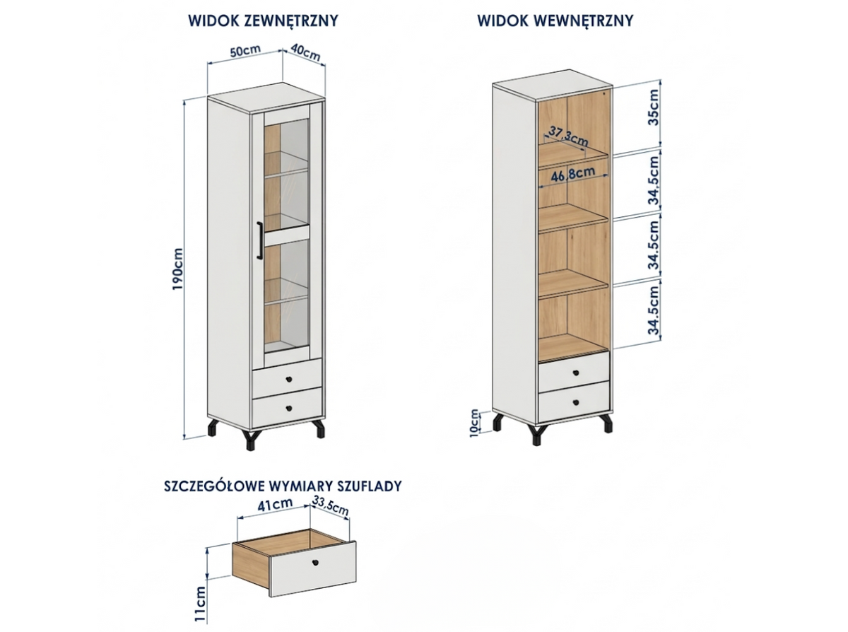 Witryna jednodrzwiowa MONO 50 cm Biały połysk