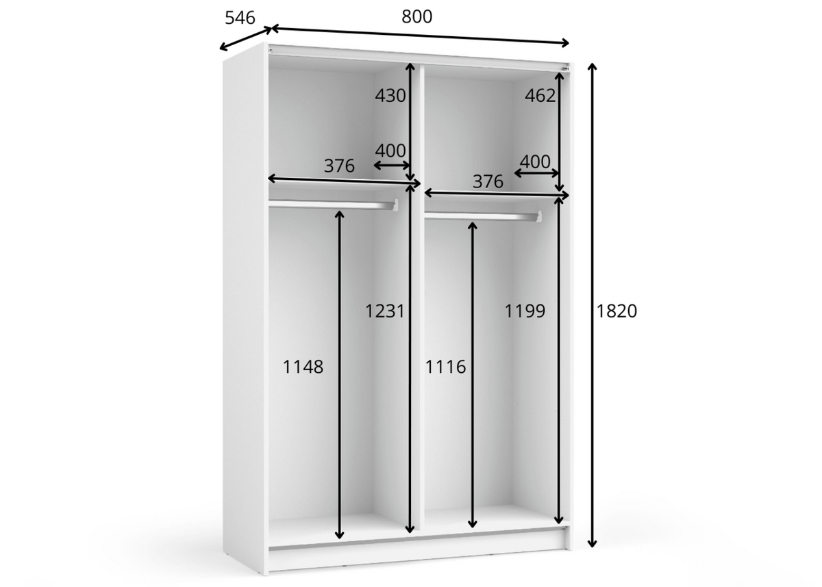 Szafa przesuwna z lustrem HELIAN 80 cm Biały