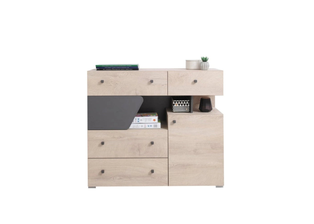 Komoda z szufladami ALVER 110 cm Jasny dąb / antracyt