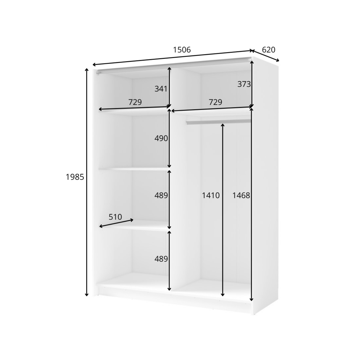 Szafa przesuwna z lustrem LINOX 150 cm Biały