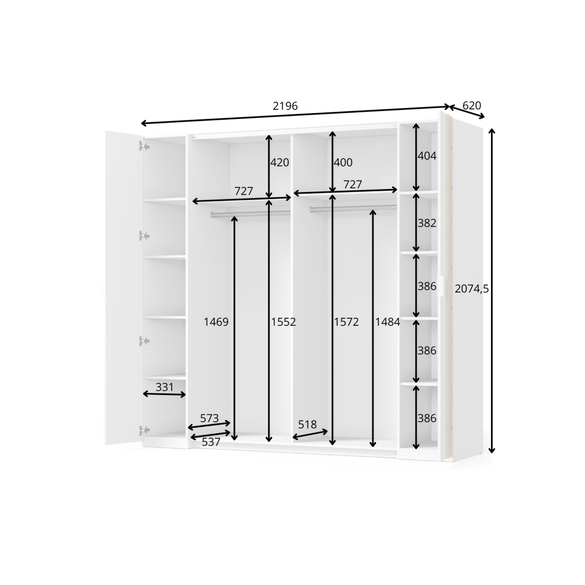 Szafa czterodrzwiowa ESPELIS 220 cm Biały + Dąb artisan
