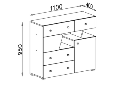 Komoda z szufladami ALVER 110 cm Jasny dąb / antracyt