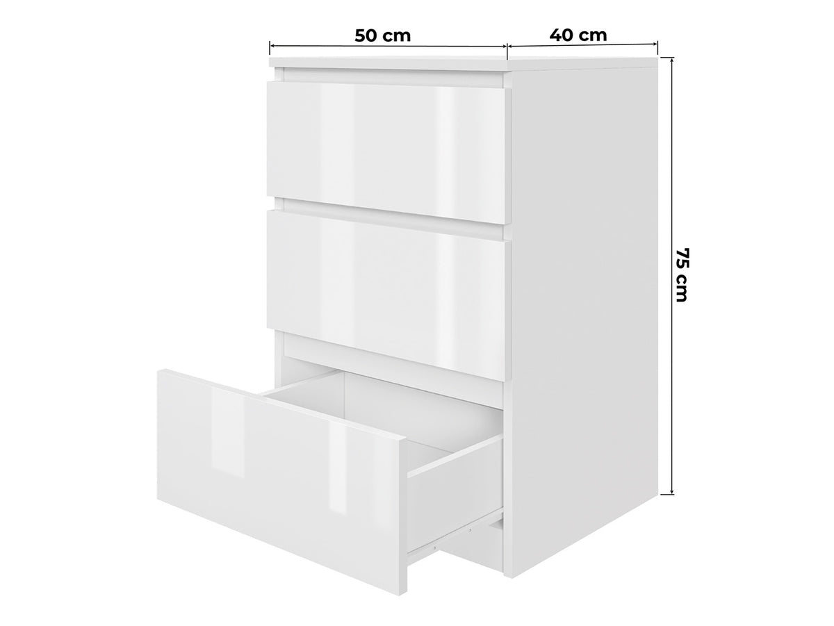 Komoda MODO 50 cm 3 szuflady Biały połysk