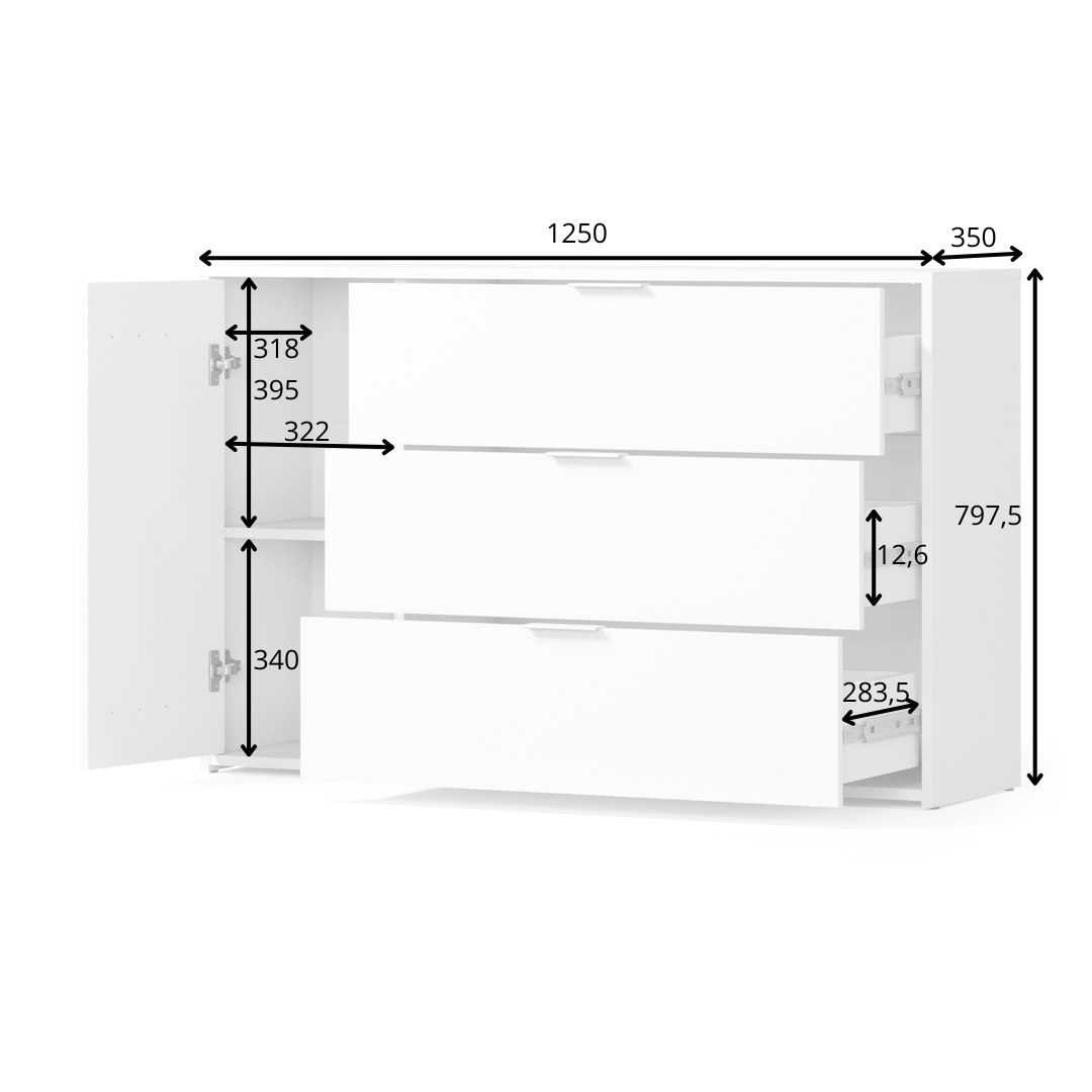 Komoda ESPELIS 125 cm Biały + Dąb artisan