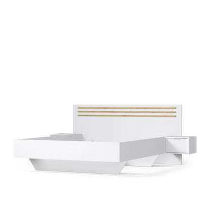 Łóżko ESPELIS 160x200 z szafkami nocnymi i stelażem Biały + Dąb artisan