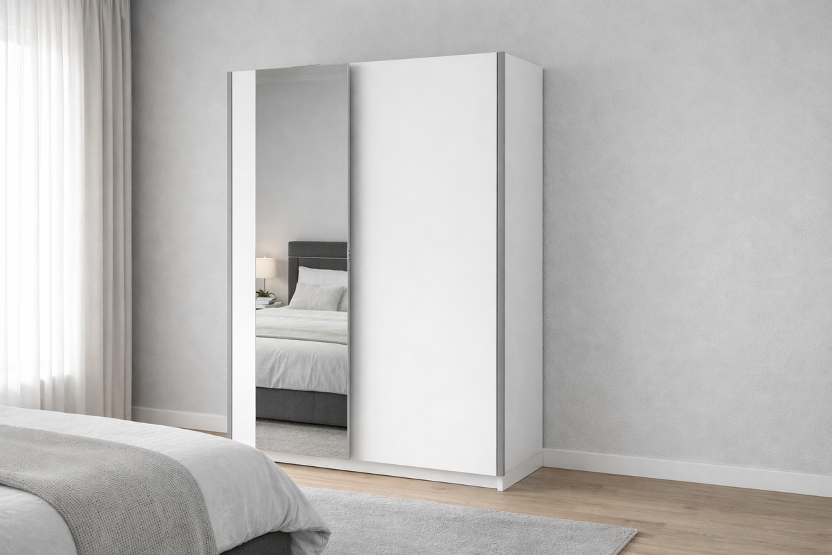 Szafa przesuwna z lustrem KOMAHO 150 cm Biały