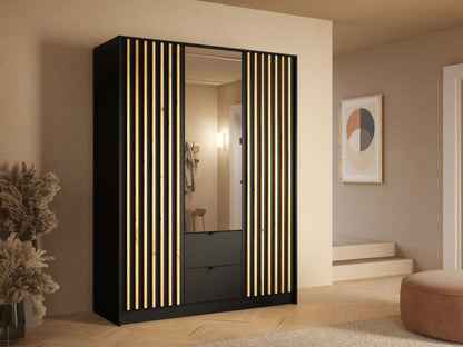Szafa trzydrzwiowa z lustrem LUNOMA 150 cm Czarny onyx
