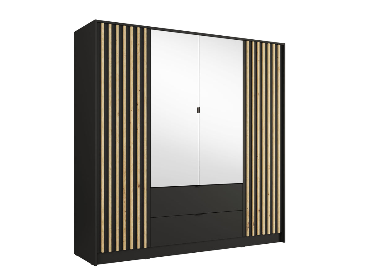 Szafa czterodrzwiowa z lustrem LUNOMA 200 cm Czarny onyx