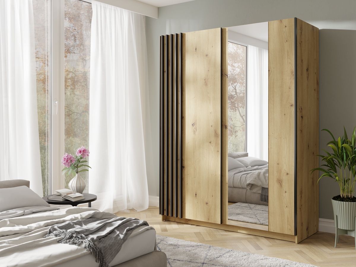 Szafa przesuwna z lustrem LINOX 150 cm Dąb artisan