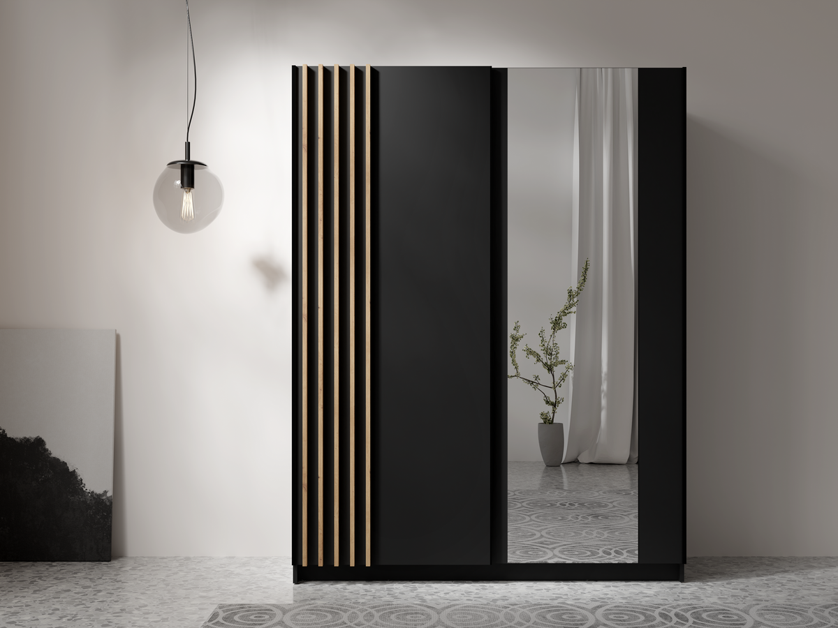 Szafa przesuwna z lustrem LINOX 150 cm Czarny