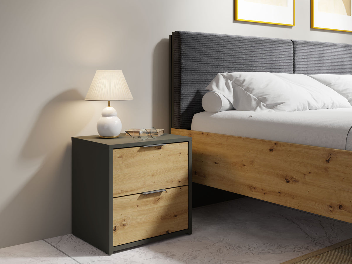 Stolik nocny NESTILA 45 cm Szary + Dąb artisan