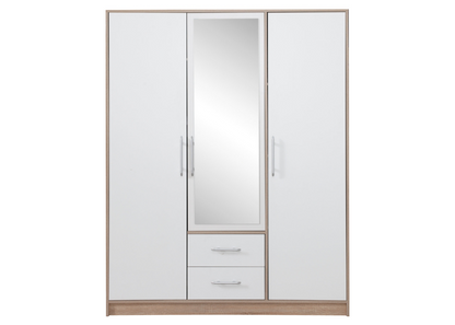 Szafa trzydrzwiowa VENTO z lustrem 150cm Dąb sonoma + biały