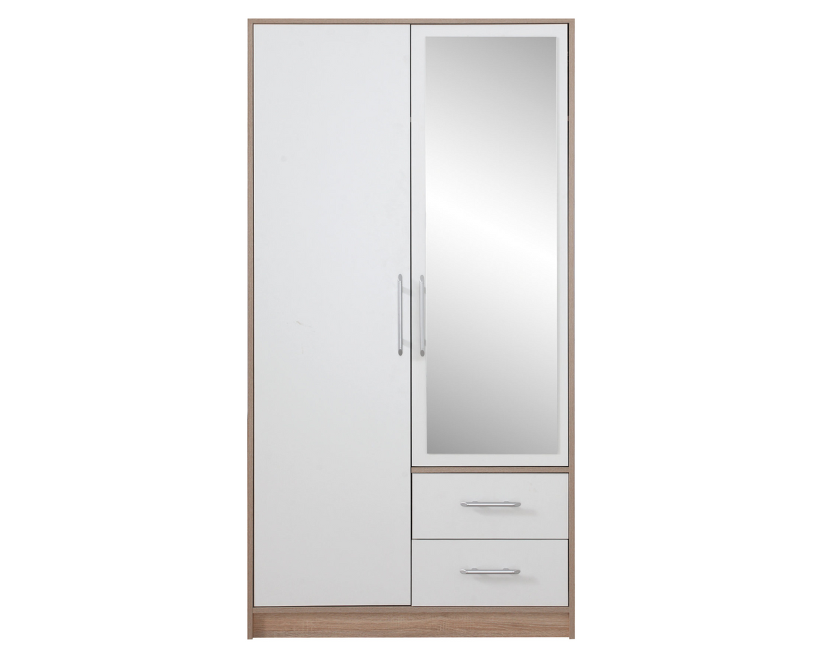 Szafa dwudrzwiowa VENTO z lustrem 100 cm Dąb sonoma + biały