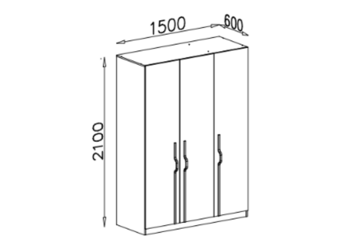 Szafa trzydrzwiowa ZIP 150 cm metalowy uchwyt Dąb cremona