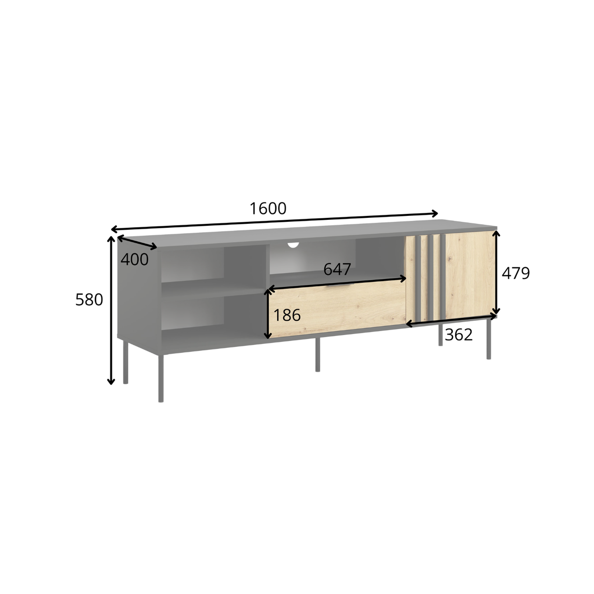 Szafka RTV NESTILA 160 cm Czarny + Dąb artisan