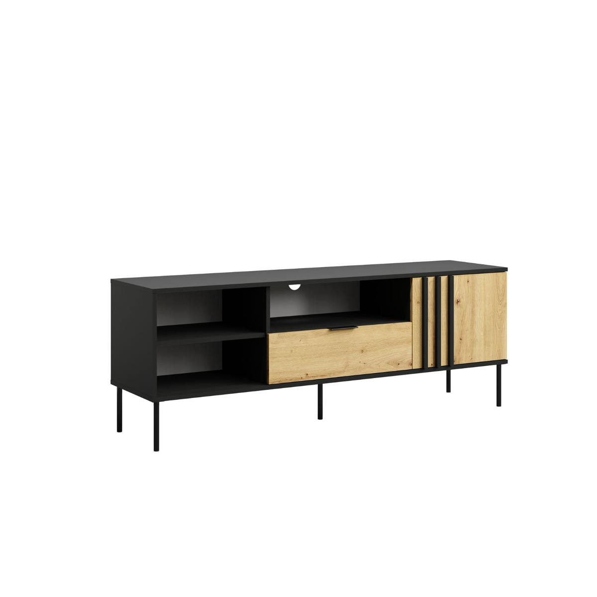 Szafka RTV NESTILA 160 cm Czarny + Dąb artisan