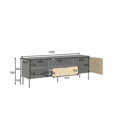 Szafka RTV NESTILA 160 cm Czarny + Dąb artisan