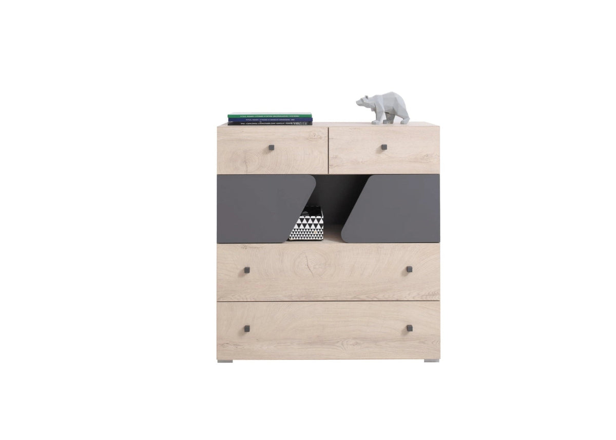Komoda z szufladami ALVER 90 cm Jasny dąb / antracyt